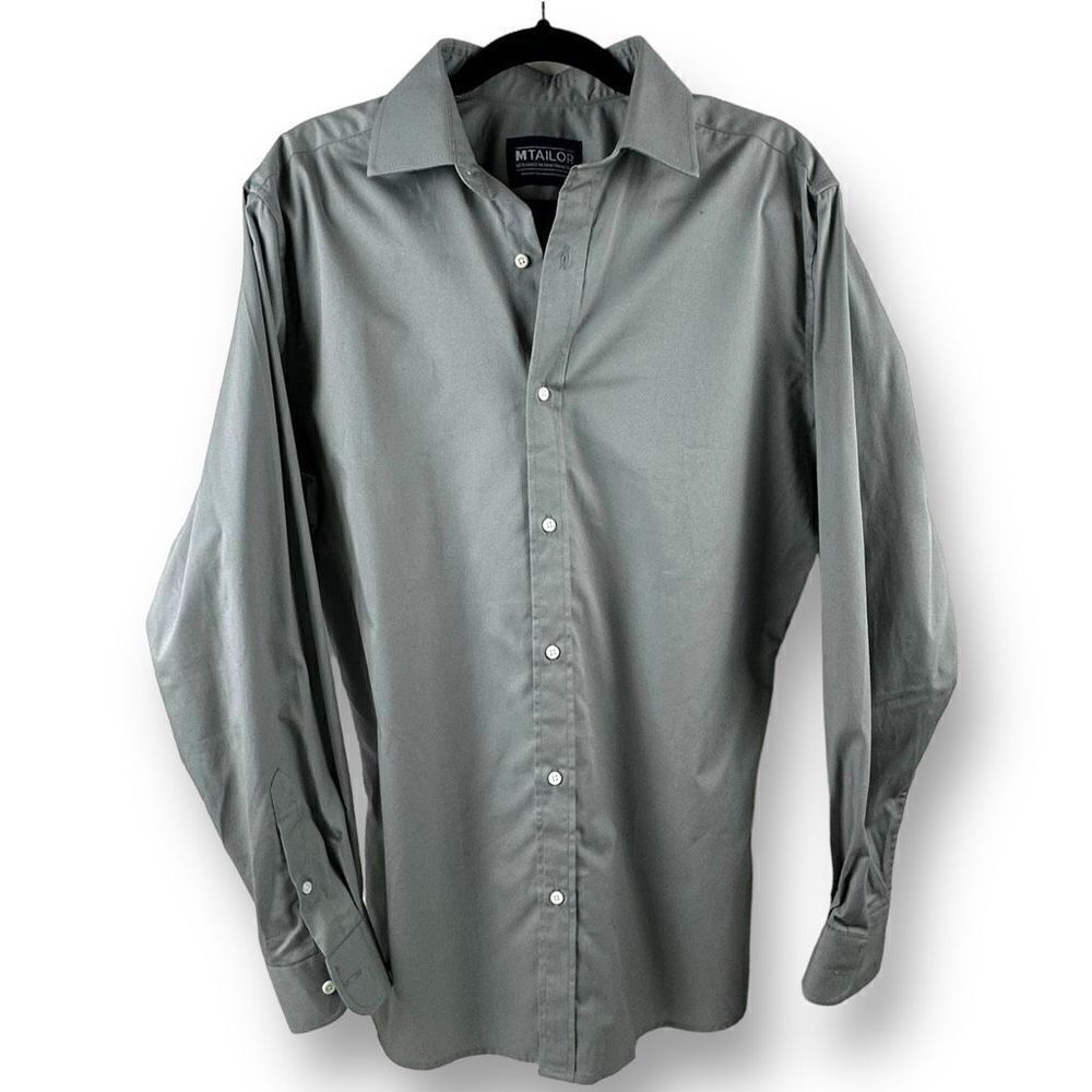 MTailor Men’s Size L Long Sleeve‎ Dress Shirt Gray 100% Cotton
